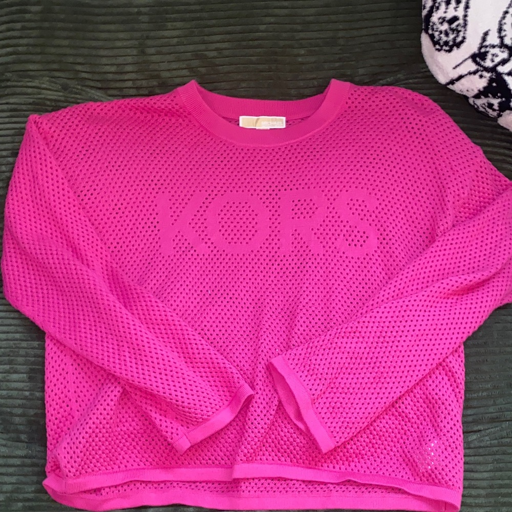 Michael Kors Hot Pink Perforated Crewneck Sweatshirt